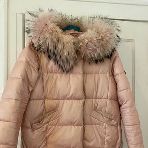 Winter light pink jacket with natural fur
